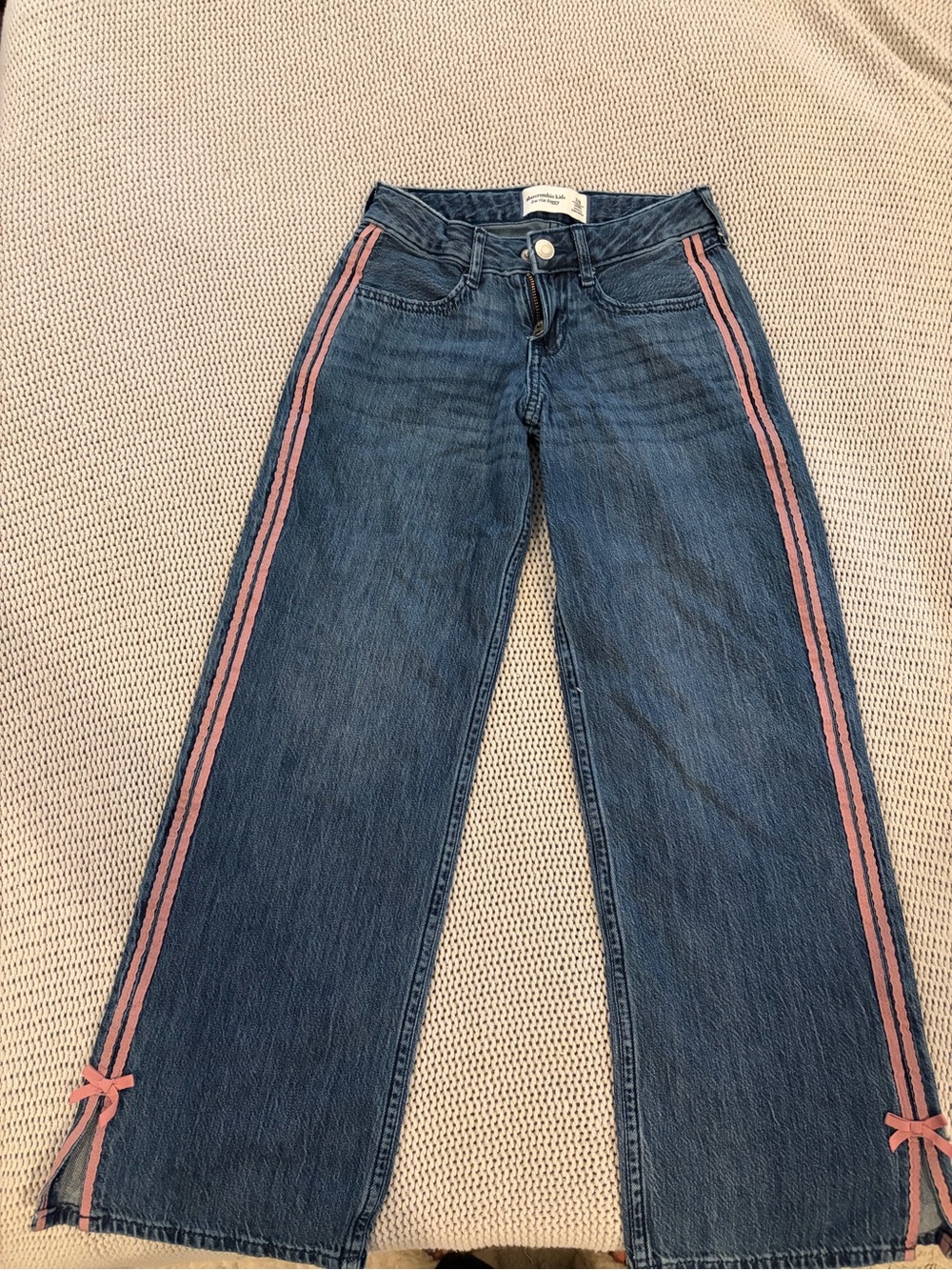 Girl’s Abercrombie Denim Jeans with Pink Side Stripe & Bow Detail